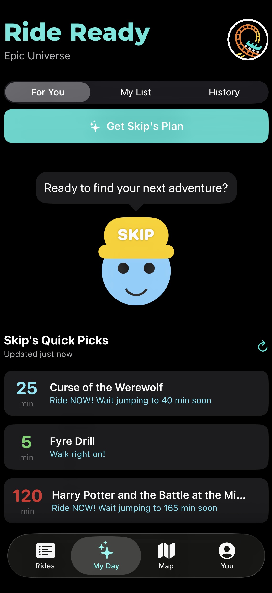 A Quick Pick for Curse of the Werewolf recommends riding now before its wait increases.